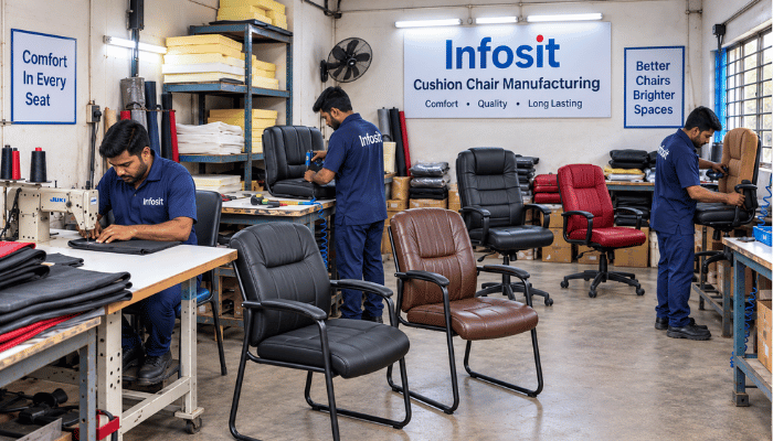 Cushion chair upholstery and stitching line at Infosit, Bangalore